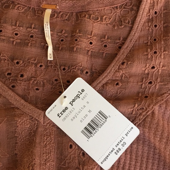 FREE PEOPLE BOHO V-NECK LONG SLEEVE TOP SIZE M - Picture 4 of 5